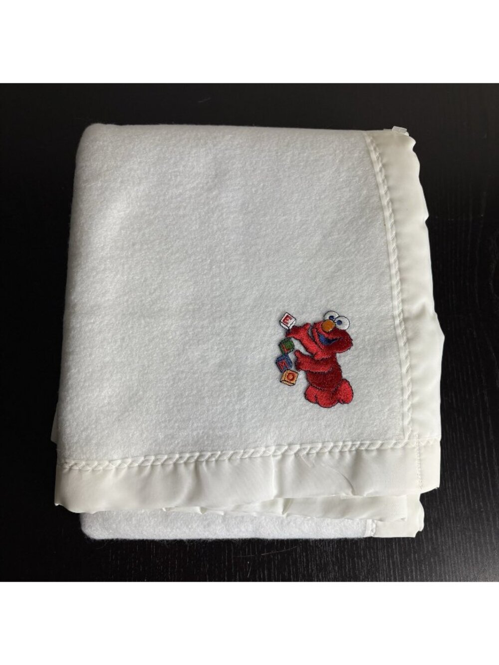 Vintage 90s Riegel ELMO Baby Blanket White Fleece Nylon Binding Sesame Street